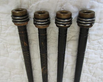2 Black Antique wooden Industrial Thread Spools bobbins for ribbon or display lot of 2