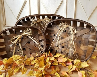 Tobacco Baskets, Set of 3 Farmhouse Style, Vintage Woven Tobacco Baskets, Rutic Vintage Woven Tobacco Baskets, Farmhouse decor, Rustic Deco