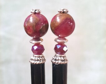 Set of 2 Magenta Beaded “Wynn” Tidal Hair Sticks- FREE US shipping