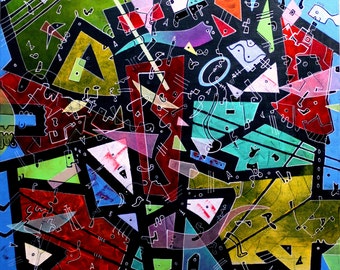 A symphony of colors and shapes,original abstract painting, acrylic on canvas