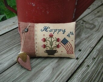 Primitive Cross Stitch Sampler Pattern Happy 4th Pinkeep