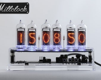 IN-14 Nixie tube Clock assembled with acrylic ENCLOSURE and adapter 6-tubes by MILLCLOCK