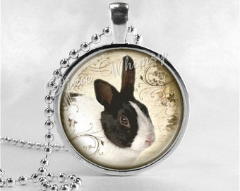 RABBIT Necklace, Rabbit Pendant, Rabbit Jewelry, Rabbit Charm, Photo Art Glass Necklace Pendant Charm