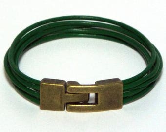 Green Leather Wristband Bracelet