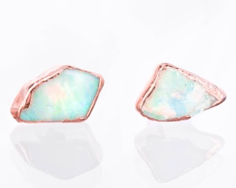 Rose Gold October Birthstone Earrings, Raw Opal Earring, Flashy Opal Earrings, Raw Crystal Earrings, Rough Opal Earrings, Small Opal Studs