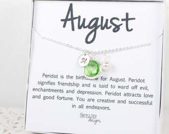 Personalized August Birthstone Peridot Silver Necklace, August Birthday Jewelry, Personalized Silver Necklace, August Birthday Gift #869