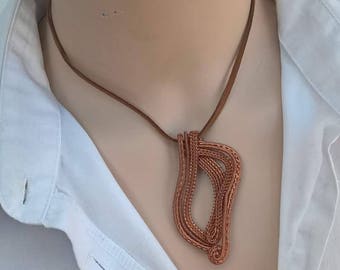 Wire pendant - Wave- copper/sterling silver