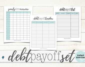 debt tracker worksheet editable printable instant download debt snowball sheet