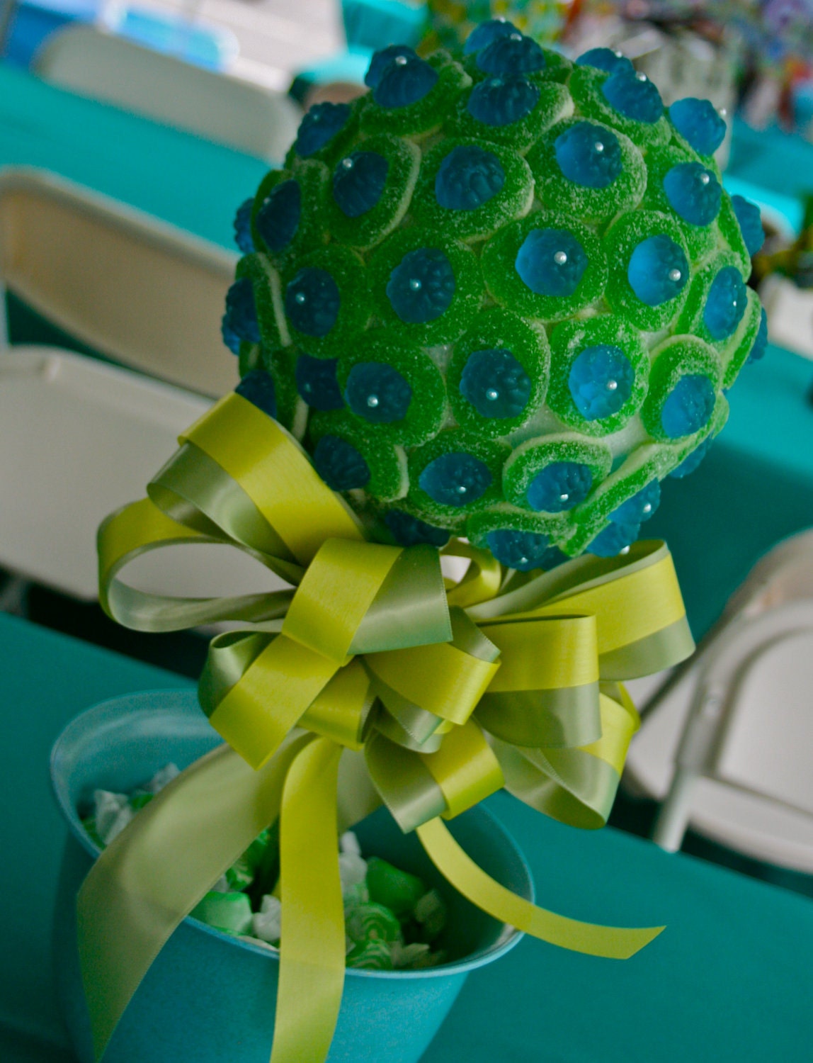 Green Candy Centerpiece : Blue green razberry gummy bear candy land centerpiece topiary