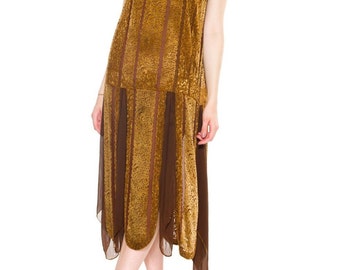 1920s Vintage Silk Velvet and Chiffon Dress Size: S/M/L