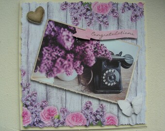 Card congratulations "Congratulations" pink and lilac