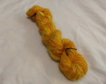Hand dyed, handspun yarn - 100% Masham wool - 41g, 59yd - yellow and orange - 2-ply - slub yarn