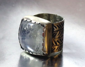 Rainbow Moonstone Ring, U.S. Ring Size 5.5, U.S.Ring Size 6, Chunky Moonstone Ring, Large Moonstone,Large Silver Ring, Rainbow Moonstone