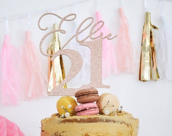 Rose Gold Cake Topper, Glitter 21 Birthday Cake Topper, Rose Gold Birthday Party Decor, Rose Gold Cake Topper, Wedding Cake Topper