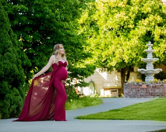 Maternity Gown ~ Fitted Maxi Gown ~ Long Maternity Gown ~ Maxi Dress ~ Maternity Dress For Photo Shoot ~ Chiffon Skirt ~ JULIETA