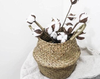 Artificial Dried Cotton Flower Branch with 3 bolls / Fake Cotton Bolls Stem/ Faux Cotton Stalks for Centerpieces and Wreaths