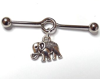 Surgical Steel Industrial Scaffold Bar with Tibetan Silver Elephant Charm