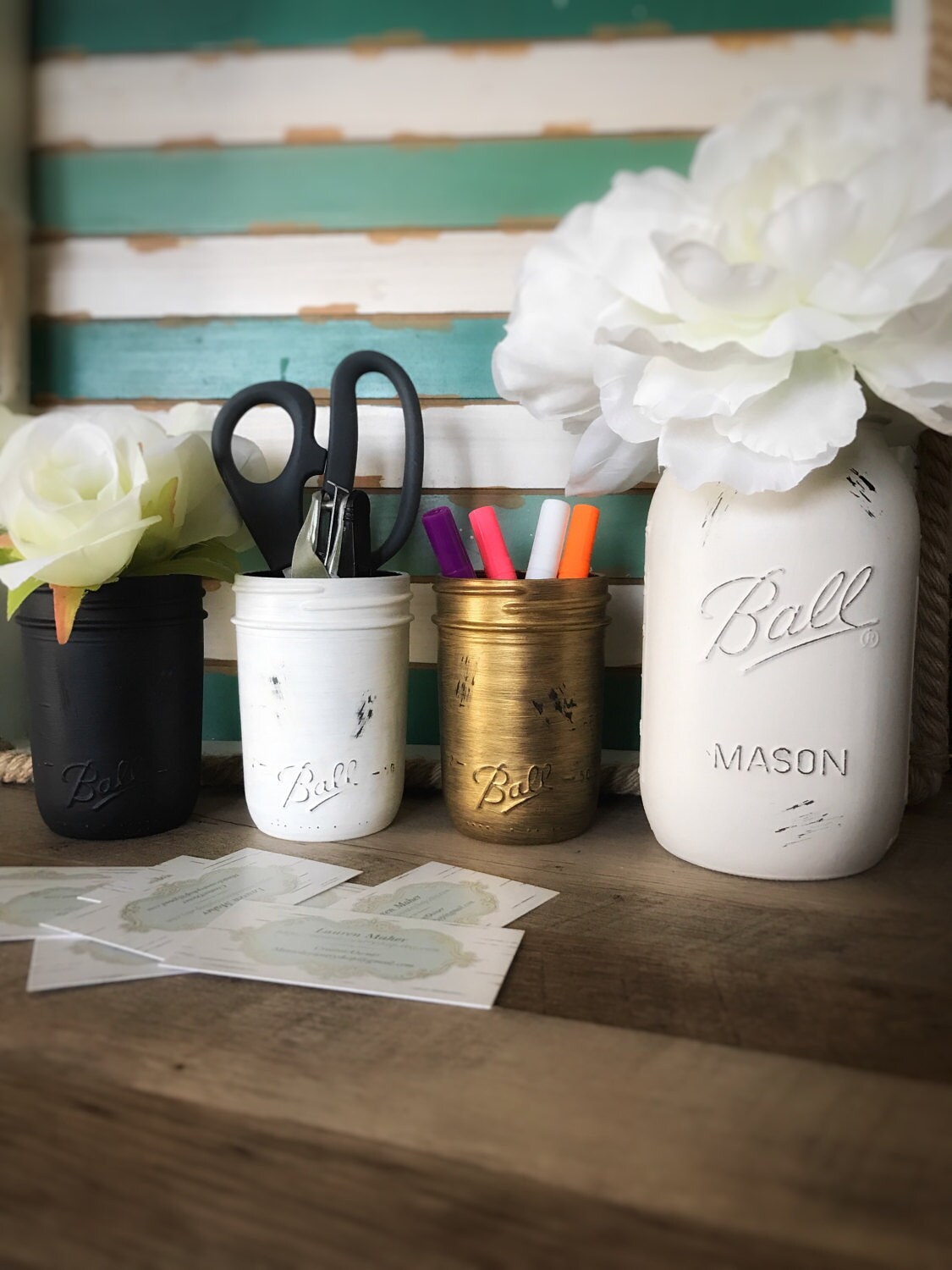 Dorm Decor Desk Mason Jar Set Mason Jar Organizer Mason Jar