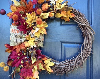 Fall Door Wreaths, Fall Decor, Thanksgiving Wreaths, Leaves, Fall Colors, Wreaths for Fall