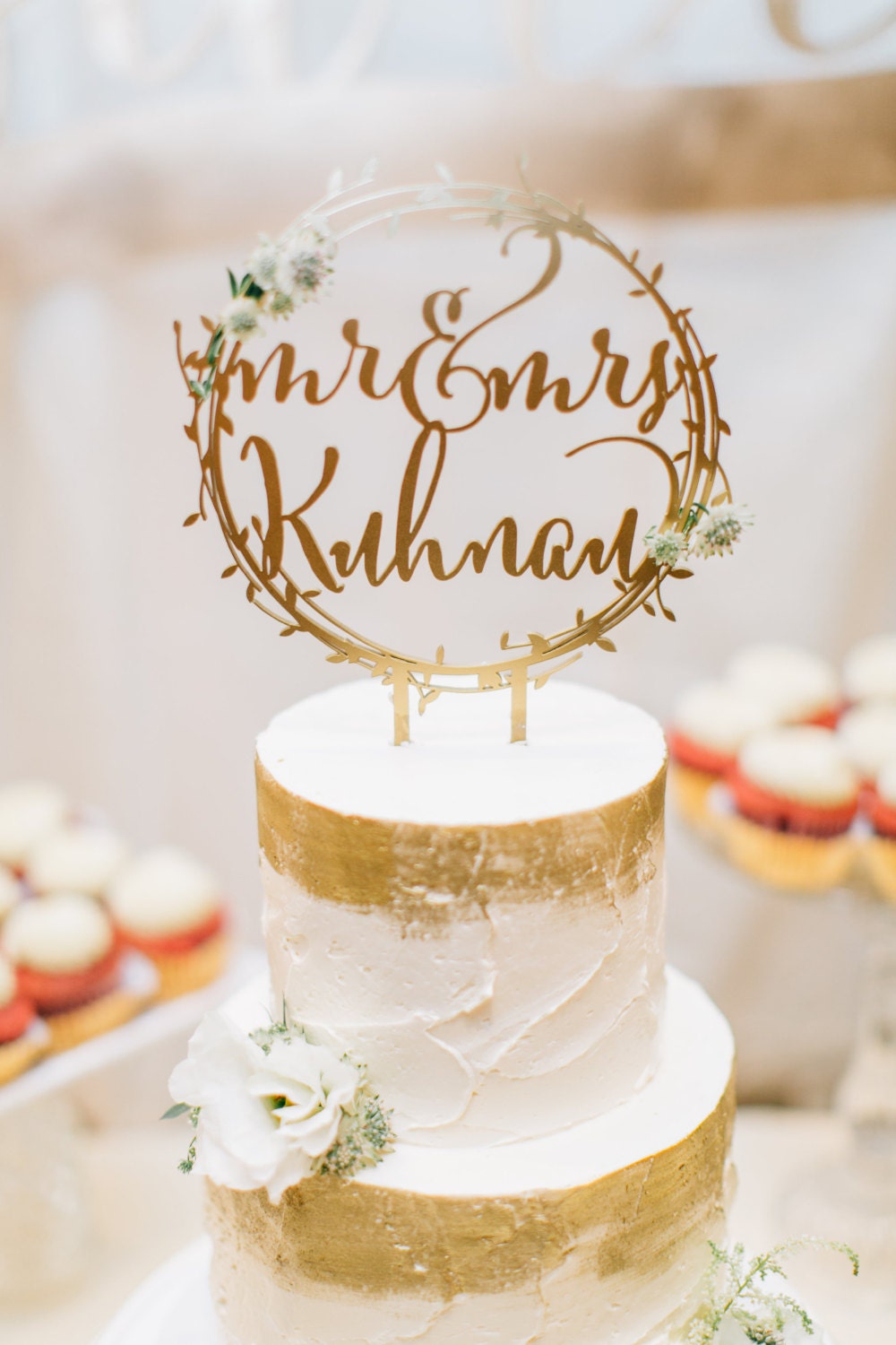 Laser Cut Rustic Mr Mrs Gold Wreath Personalized Wedding Laser Cut Rustic Mr Mrs Gold Wreath Personalized Wedding