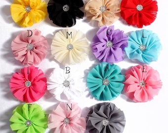 6.5cm 15 colors Artificial Solid Chic Ballerina Blossom Chiffon Flowers With Rhinestone Fabric Flowers For Headbands For Baby Hair Clips