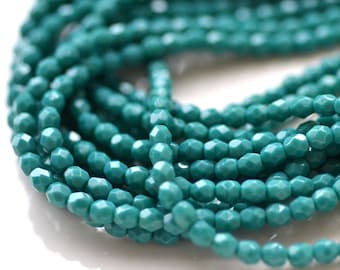 Persian Turquoise 4mm Faceted Fire Polish Round Beads 50