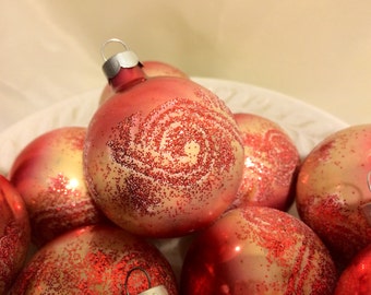 SALE 50% - Noelle box of 10 Vintage Pink 2 1/4 inch Glass Ornaments