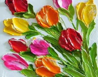 Impasto Mixed Tulip Oil Painting, Tulip Painting, Small Painting