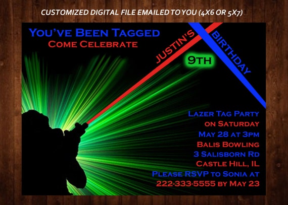 laser tag themed birthday party invitation laser tag custom design your own printable invitations