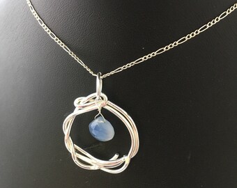 Silver Wire and Blue Chalcedony Briolette Pendant