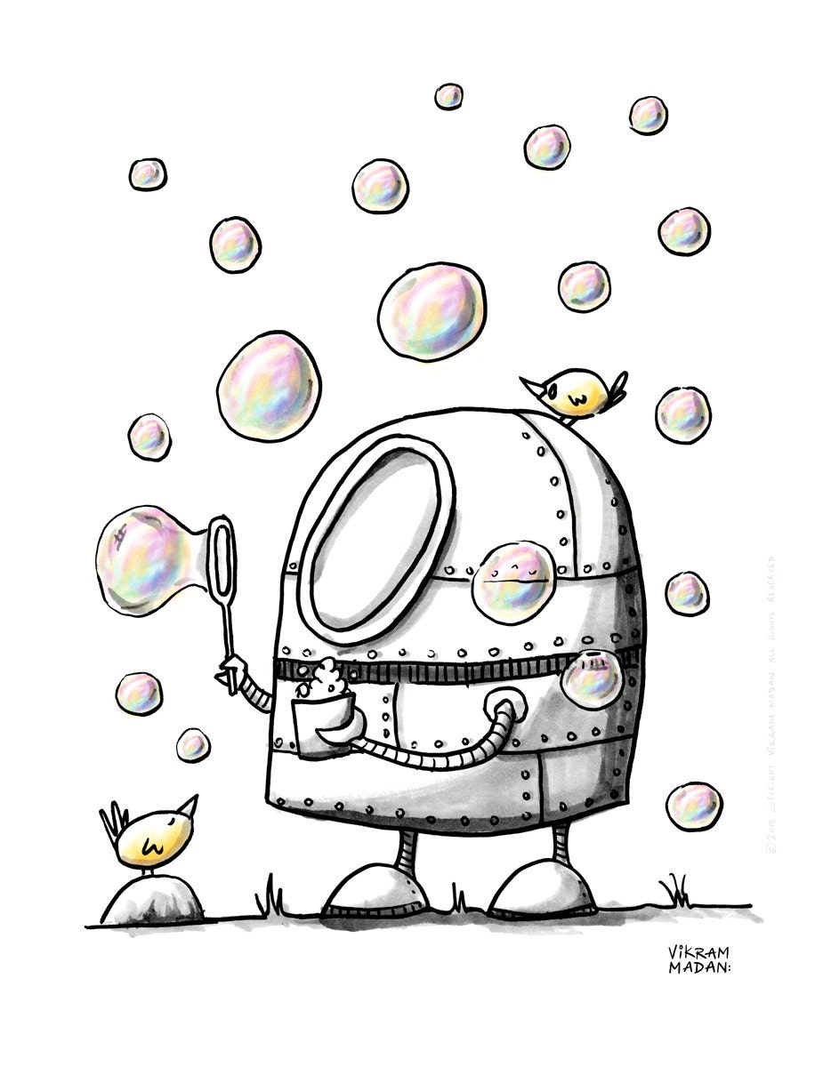 I HEART Bubbles Fun Robot Print
