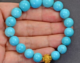 9.2mm - 13mm Sleeping Beauty Turquoise 18k gold spacer Bracelet 7"
