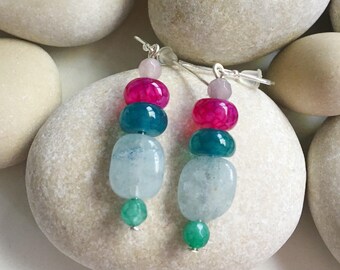 Earrings Sterling silver, aquamarine and jade.