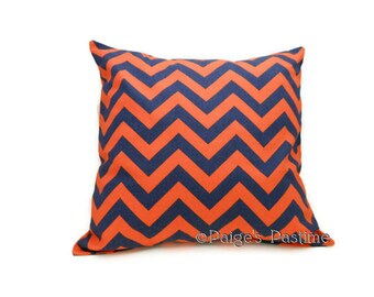 Decorative Pillow - Blue and Orange Pillow - Chevron Pillow - Throw Pillow - Auburn Pillow