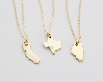 State Charm Necklace, Dainty Custom State Necklace - Gold Necklace, Sterling Silver Necklace, or Rose Gold Fill Necklace LN346
