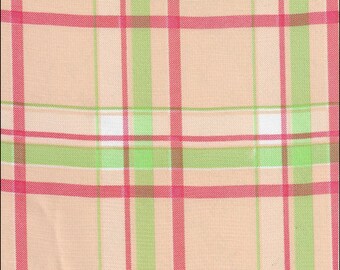 Plaid Oilcloth Fabric in Pink and Lime