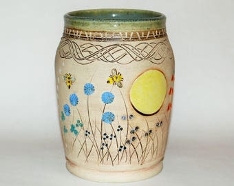 Handmade Pottery Bees In The Meadow Vase Stoneware Wheel Thrown