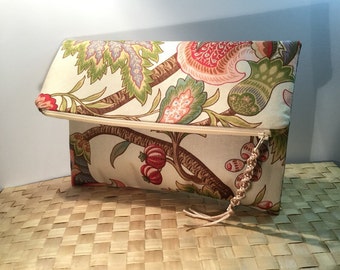 UNIQUE clutch purse, Floral upholstery fabric clutch, Fold over clutch, envelope clutch, zippered clutch, evening bag, OOAK handmade purse