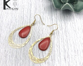 Drop earrings red and gold