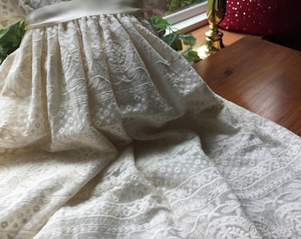 Sydney Ivory Cotton Lace Christening Gown, Cap.