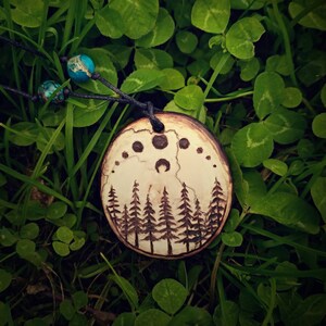 Pyrography Magic moon phase necklace. Moon lovers jewelry forest. Forest witch jewelry Moon necklace pyrography. Magic crescent moon jewelry