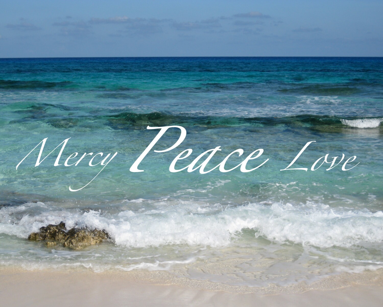 Print of Mercy Peace Love ocean Bible Verse