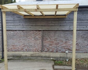 Wooden Garden Lean To Straight Top Pergola with Tarpaulin