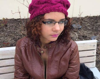 Rasberry (hand knitted) Beret
