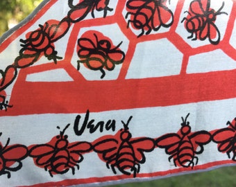Vera Neumann Silk Scarf, Vintage, late 1940's , Bees