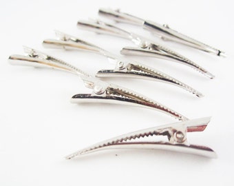 80pcs - 1 1/2 Inch 40mm - Alligator Hair Clip with teeth , Silver Metal Curl Prong Clips Spring in Hair