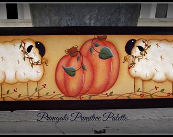 Primitive Sheep Pumpkin Fall Wood Plaque Home Decor Autumn Decoration