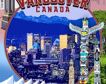 Vancouver, BC - Montage Scenes (Art Prints available in multiple sizes)