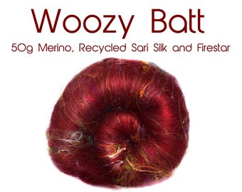 Spinning Batt - Red - Multi coloured - Merino - Recycled Sari Silk - Firestar - 50g / 1.75 oz - THE WOOZY BATT