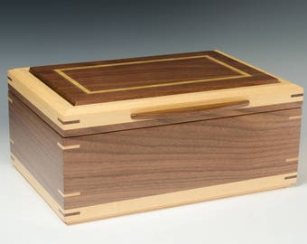 Handcrafted Jewelry Box of Walnut with Satinwood Accents